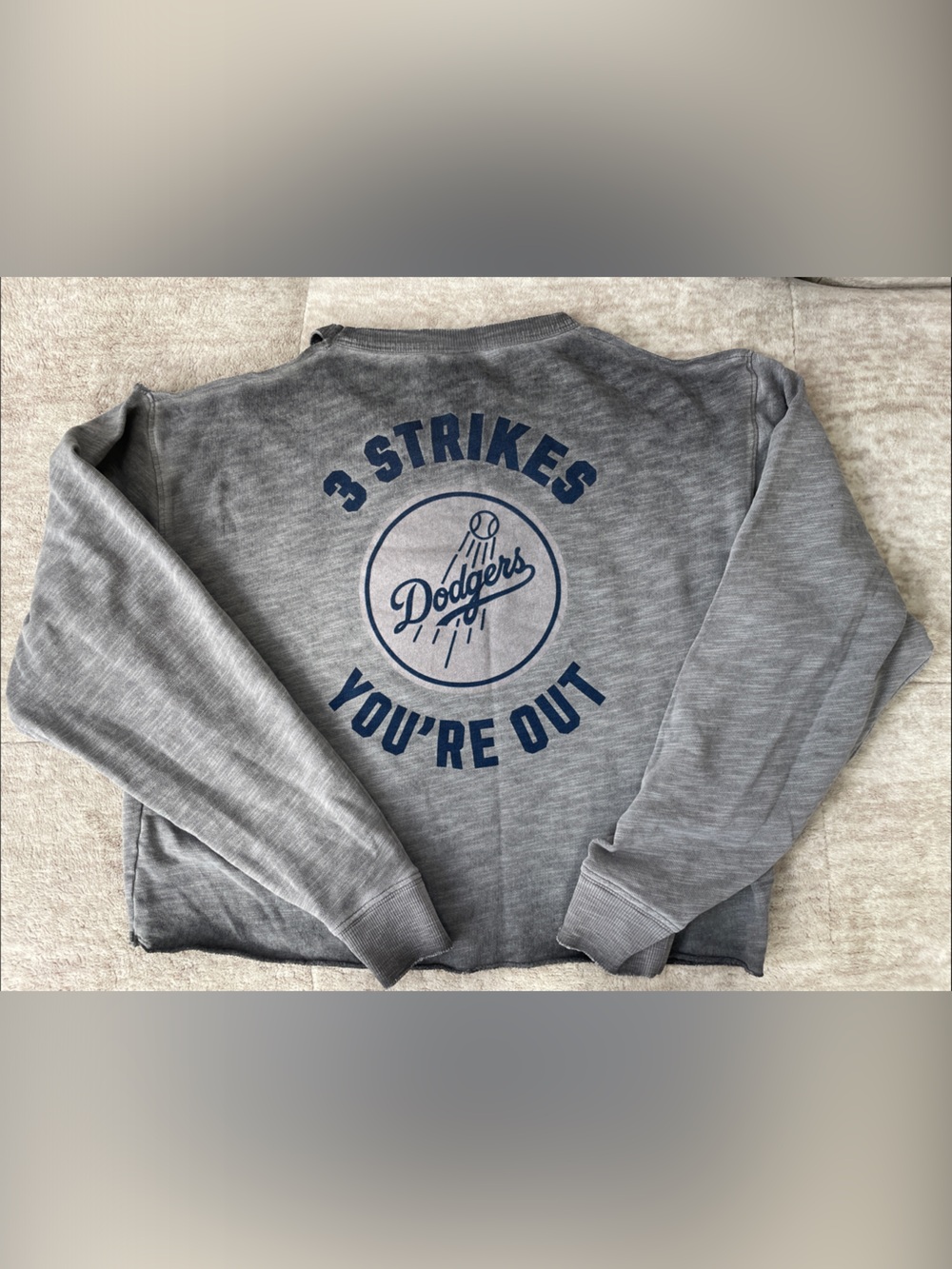 PINK Victoria's Secret Cold Shoulder cropped sweater with Navy Dodgers Graphic